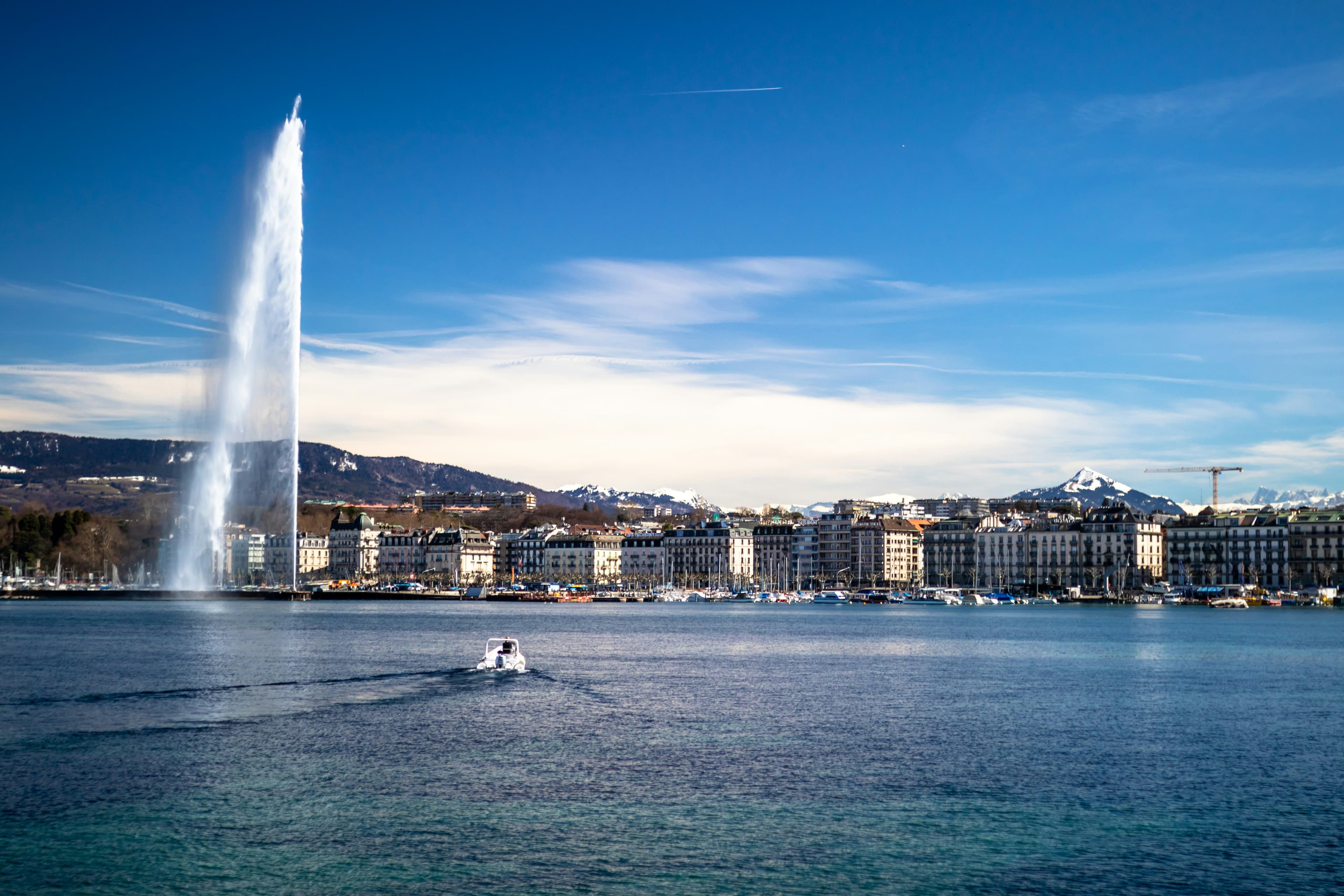 Lake Geneva with the city and mountains